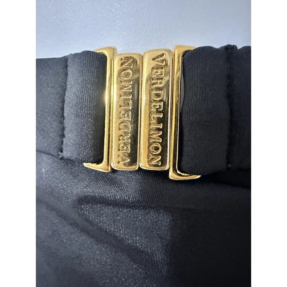 VERDELIMON Banes Black High-Waist Bikini Bottom‎ S Gold Buckle Retro Size S - Picture 3 of 6